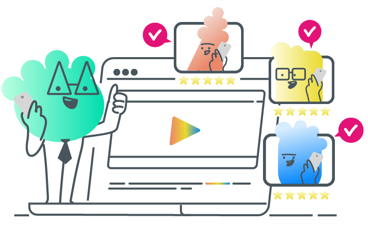 Ilustración de un cliente satisfecho con su vídeo en la web y nuevos contactos que llegan gracias a él